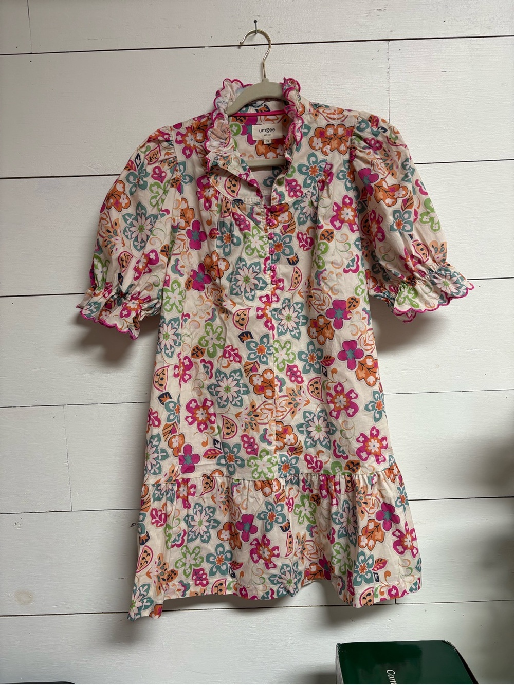 Umgee Floral Ruffle Collar Kids Dress - Pink, Orange & Green